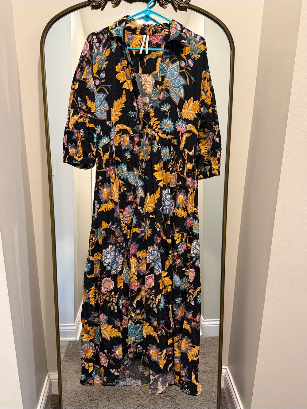 Anthropologie Carolita Black Floral Maxi Dress with Bold Botanical Print - Picture 2 of 8